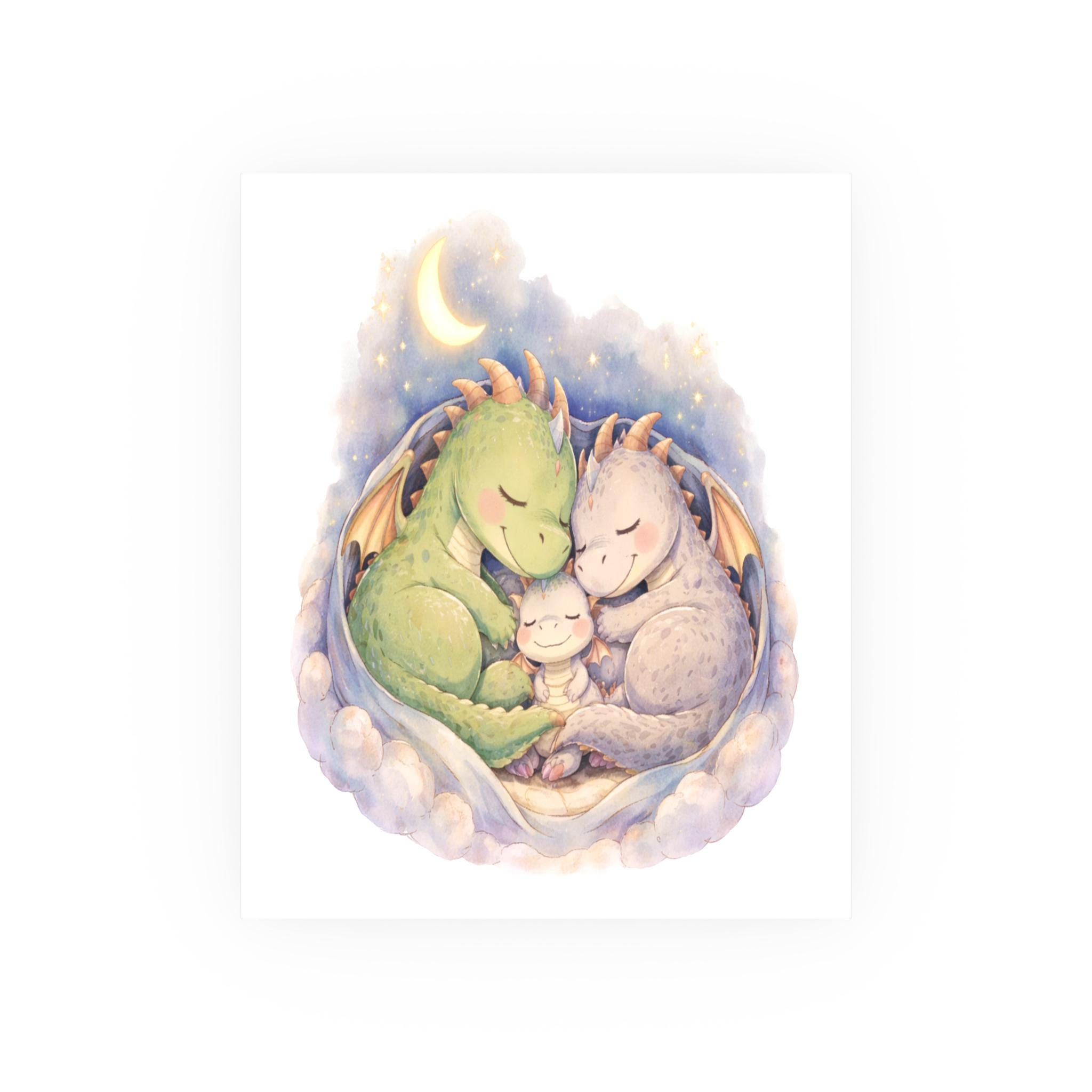 Dragon Family of Three Nursery Wall Art | Watercolor Fantasy Sleeping ...