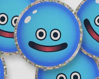 Cute Glitter Dragon Quest Blue Slime Sticker – Gifts for Gamers – waterproof glitter sticker blue slime dragon quest decal – funny face gift