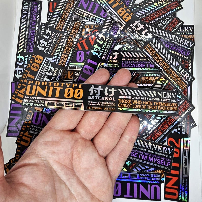 Evangelion holographic alert screen stickers - eva unit 00, 01, and 02 - gifts for evangelion anime fan - neon genesis decal – waterproof image 8