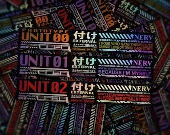 Evangelion holographic alert screen stickers - eva unit 00, 01, and 02 - gifts for evangelion anime fan - neon genesis decal – waterproof