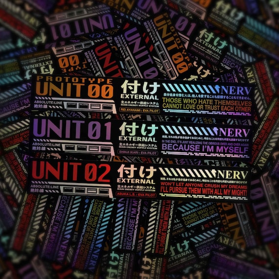 Evangelion holographic alert screen stickers - eva unit 00, 01, and 02 - gifts for evangelion anime fan - neon genesis decal – waterproof
