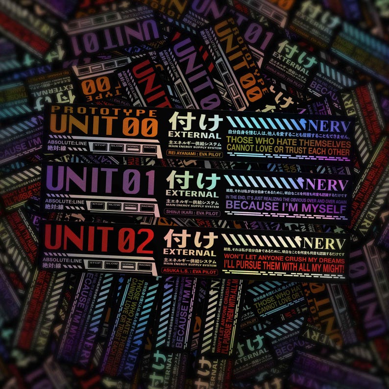 Evangelion holographic alert screen stickers - eva unit 00, 01, and 02 - gifts for evangelion anime fan - neon genesis decal – waterproof image 1