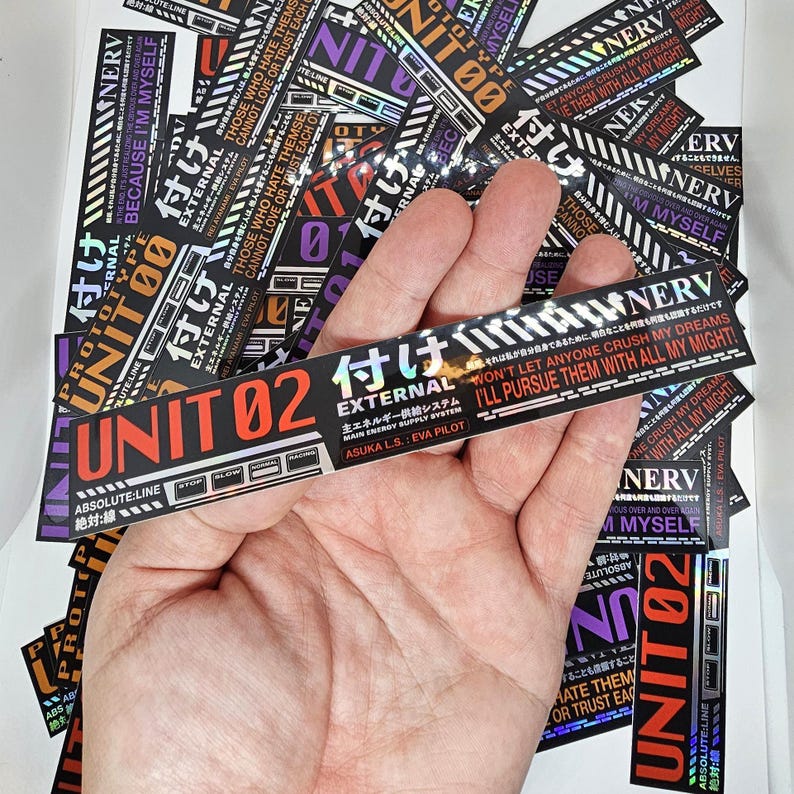 Evangelion holographic alert screen stickers - eva unit 00, 01, and 02 - gifts for evangelion anime fan - neon genesis decal – waterproof image 10