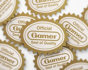 Officiell Gamer Seal of Quality | Nintendo Style Badge | Vattentät vinylklistermärke