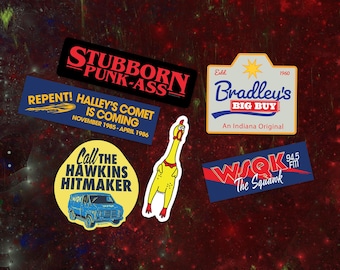 Stranger Hawkins Things Style 80s Waterproof Sticker Set – 6 Retro Vinyl Decals ST Season 5 Inspired, Eleven, WSQK stickers, horror gifts