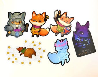 Tunic fox game sticker collection vinyl stickers (6 pack) – cute fox sticker set – tunic game gifts – gamer gifts – cute fox sticker set