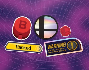 Smash brothers sticker pack (5 stickers) – smash ball stickers – gamecube decals – ssbm stickers – nintendo stickers - smash bros gifts