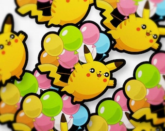 Balloon Pikachu Sticker | Retro Pokemon Nintendo | Waterproof Vinyl Decal