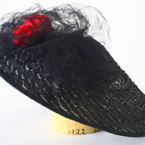 Black Vintage Straw Summer Kentucky Derby Royal Ascot Fascinator Wide Brim Hat- Millinery/Kate Middleton/Couture/Handmade