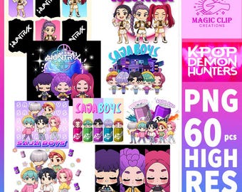 K-Pop Demon Hunters Clipart Bundle | 60 High-Resolution Chibi PNGs