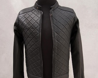 プレミアムメンズブラック本革キルティングファッションジャケット