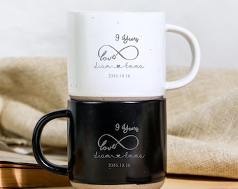 Personalized Engraved Pottery Mug, Custom Wedding Gift, 9th Anniversary gift
