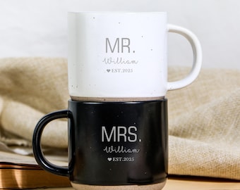 Personalized Anniversary Pottery Mug: Engraved Mr & Mrs Gift