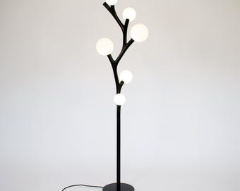 Chaparral Floor Lamp | Whimsical Hand-blown Glass and Natural Black-Ash Wood | Sculptural Lamp