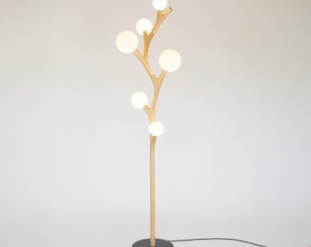 Chaparral Floor Lamp | Whimsical Hand-blown Glass and Natural Ash Wood | Sculptural Lamp