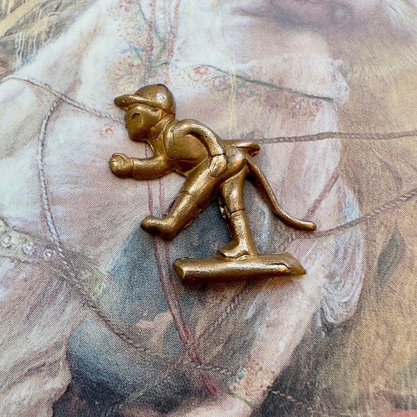 Vintage Rare Very Old Solid Brass Monkey Hat Suit Racing Running Pendant Findings Stampings Decor Jewelry - REF 4033