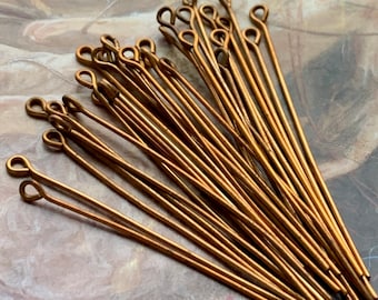 20 Vintage Old Brass 2 Inch Eye Pins Findings Stampings - REF 139