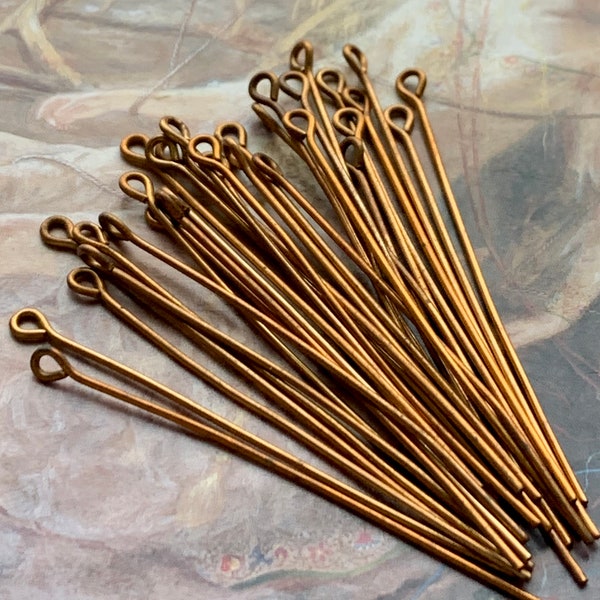 20 Vintage Old Brass 2 Inch Eye Pins Findings Stampings - REF 139