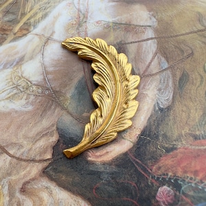 Vintage Gold Gilt Miriam Haskell Solid Brass Ornate Plume Leaf Left 1 1/4” Pendant Charm Findings Stampings - REF 4342