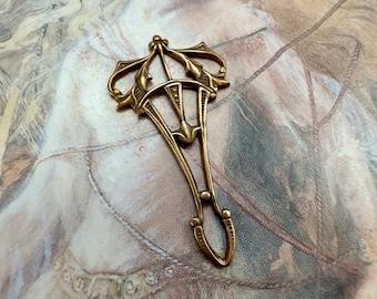 Vintage Art Deco Old Brass Filigree Y Connector Pendant Drop Pieces Findings Stampings - REF 4123