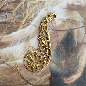 Vintage Gold Gilt Miriam Haskell Solid Brass Art Deco Delicate Thin Filigree Openwork 1 1/2” Pendant Charm Findings Stampings - REF 4353