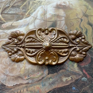 Vintage Art Deco 3.5” GORGEOUS Solid Brass Bold Raised Relief Repousse Stamping - REF 3382