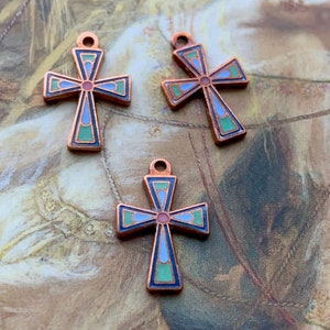 3 Vintage Rare OLD Little Enamel Crosses Charms Pendants Bracelet Necklace Earrings - REF 1725