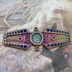 Vintage RARE Old Brass Openwork Art Deco Cold Enamel Pave Pendant Findings Stampings - REF 4217A