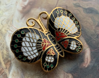 Vintage BUTTERFLY Awesome Enamel Cloisonne Brooch Pin Pendant Necklace NOS Old Stock Mint - REF 352
