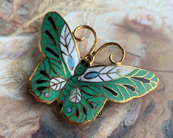 Vintage BUTTERFLY Awesome Enamel Cloisonne Brooch Pin Pendant Necklace NOS Old Stock Mint - REF 350