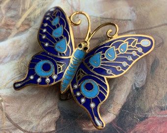 Vintage BUTTERFLY Awesome Enamel Cloisonne Brooch Pin Pendant Necklace NOS Old Stock Mint - REF 355
