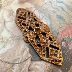 Vintage RARE Old Brass Openwork Art Deco Pave Pendant Findings Stampings - REF 3999