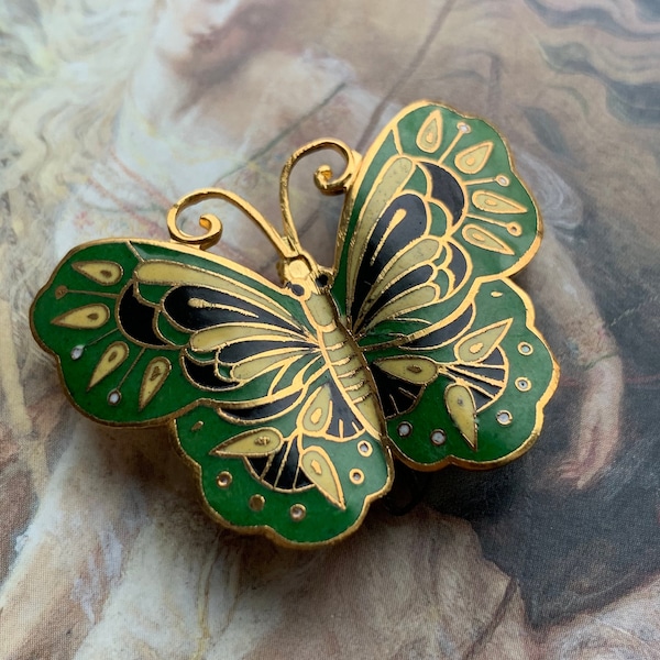 Vintage BUTTERFLY Awesome Enamel Cloisonne Brooch Pin Pendant Necklace NOS Old Stock Mint - REF 357