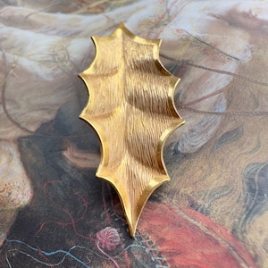 Vintage Gold Gilt Miriam Haskell Solid Brass Ornate Dimensional Leaf 2” Pendant Charm Findings Stampings - REF 4340