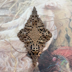 Vintage RARE Old Brass Openwork Filigree Pendant Findings Stampings Highly Ornate French Repousse - REF 4081