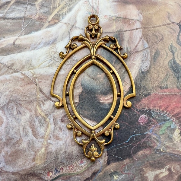 Vintage RARE Old Brass Openwork Filigree Pendant Findings Stampings Ornate Repousse - REF 3971