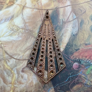 Vintage RARE Old Brass Openwork Art Deco Geometric Pave Pendant Findings Heavy Stampings - REF 4142