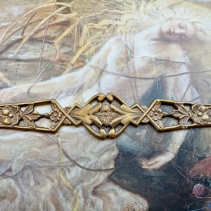 Vintage Rare Very Old Solid Brass Ornate Art Deco Bar Intricate Detailed Piece Findings Stampings 3 1/4" - REF 4148
