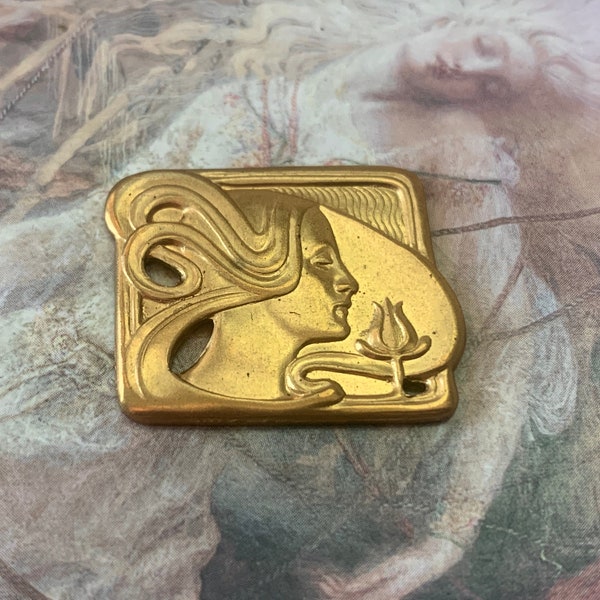 Vintage RARE Old Solid Brass Gorgeous  Art Deco Woman Piece Pendant Finding Stamping - REF 1200