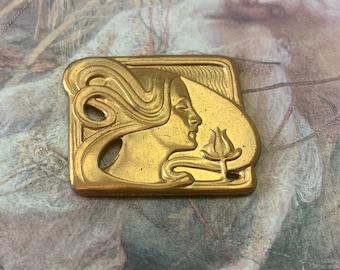 Vintage RARE Old Solid Brass Gorgeous  Art Deco Woman Piece Pendant Finding Stamping - REF 1200