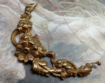 Vintage Rare Art NOUVEAU Floral Spray Sprig Old Solid Brass Pieces Finding Stamping - REF 4074