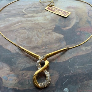 Vintage Fernando Originals Necklace Gold Mid Century Infinity Rhinestone NOS Hand Tag Signed Designer Gorgeous - REF 2877