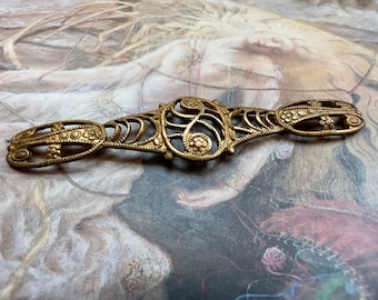 Vintage Rare Very Old Solid Brass Ornate Art Deco Filigree Connector Findings Stampings - REF 3973