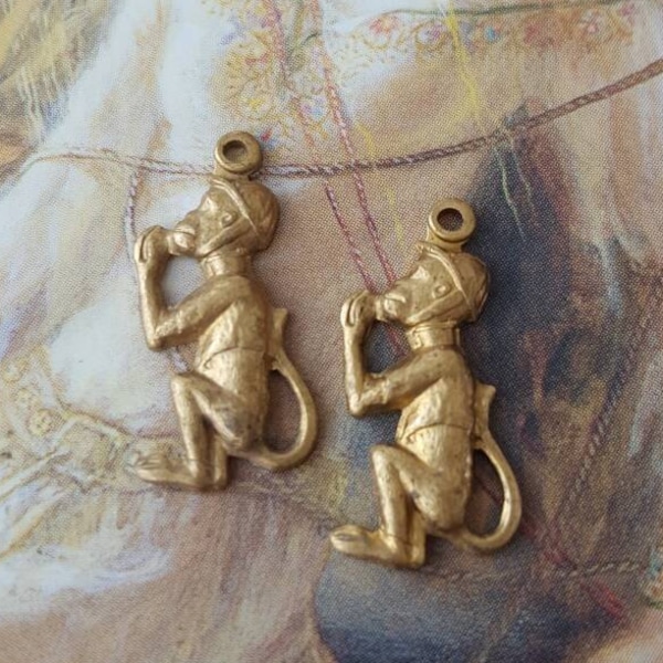 2 Vintage Awesome Messenger Monkey Charms So Cool Findings Stampings - REF 283