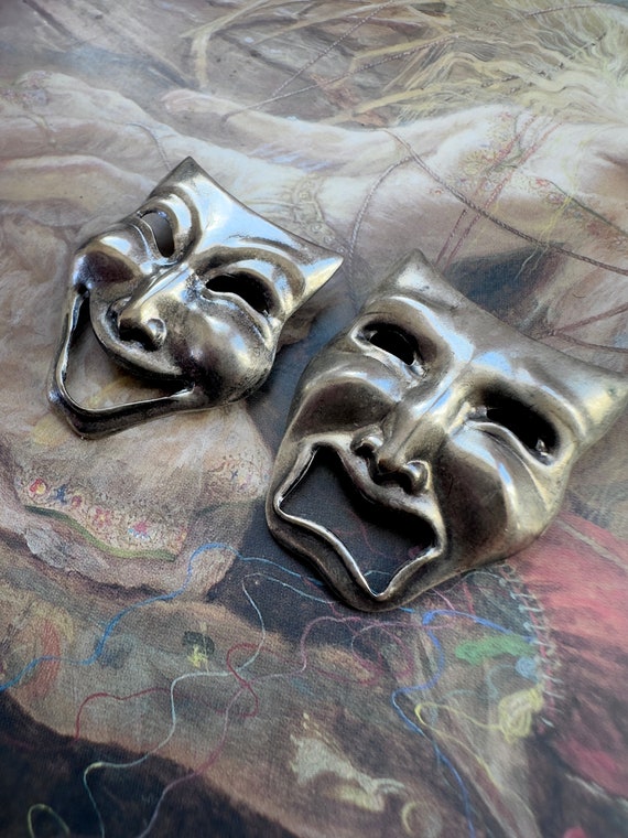 2 Vintage Old Solid Brass Melpomene Tragedy Mask … - image 5