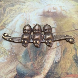 Vintage Solid Brass Kewpie Doll Pendant Finding Stamping Decor 2” x 1” - REF 7497