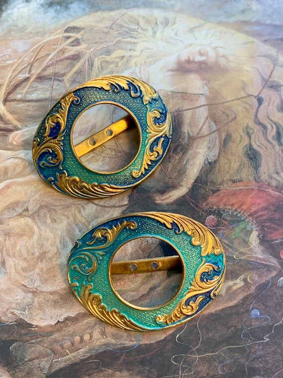 Vintage Brass Enamel Belt Buckle Vintage Brass Enamel Belt Buckle: Letter H, Japanese  main image 3