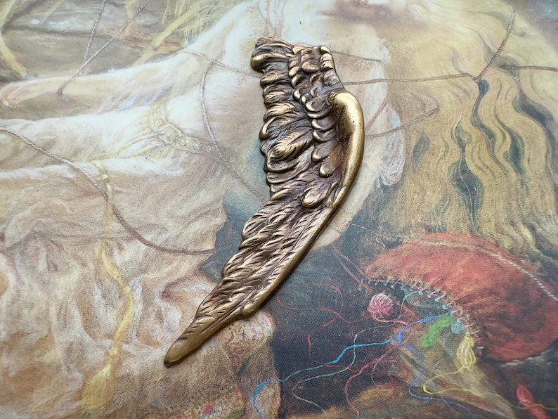 Vintage Brass Art Deco Bird Angel Wing Solid Brass Repousse Pendant ...