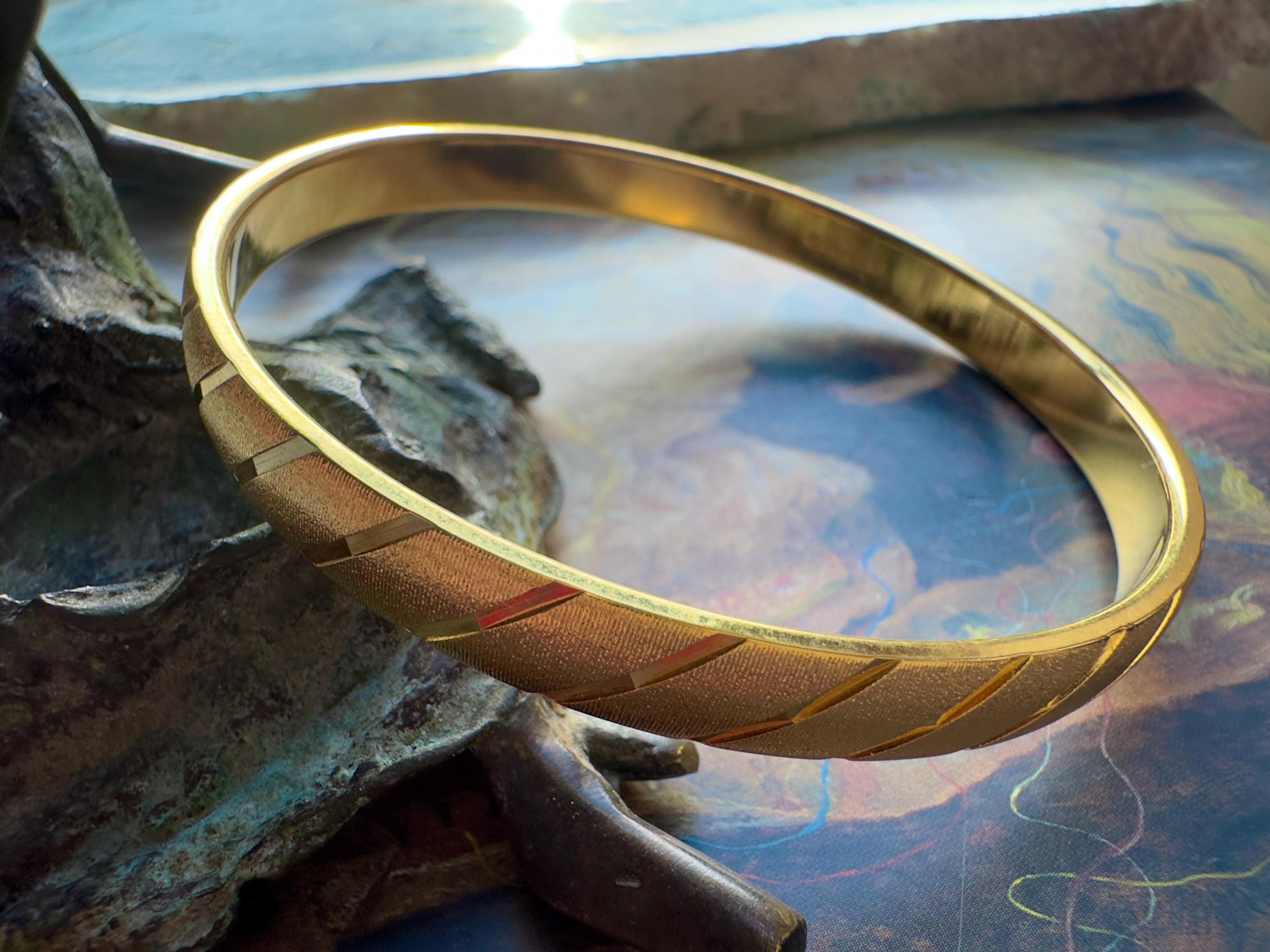 Vintage Monet Gold Plated Bangle Bracelet Textured Design, Mid 