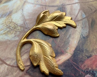 Vintage Gold Gilt Miriam Haskell Solid Brass Ornate Leaf 1 3/8” Pendant Charm Finding Stamping Decor - REF 6802